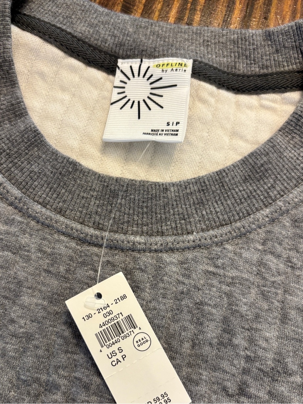 NWT OFFLINE by Aerie Gray Crewneck Pullover Sweatshirt Thumbholes Pockets S - Picture 12 of 13